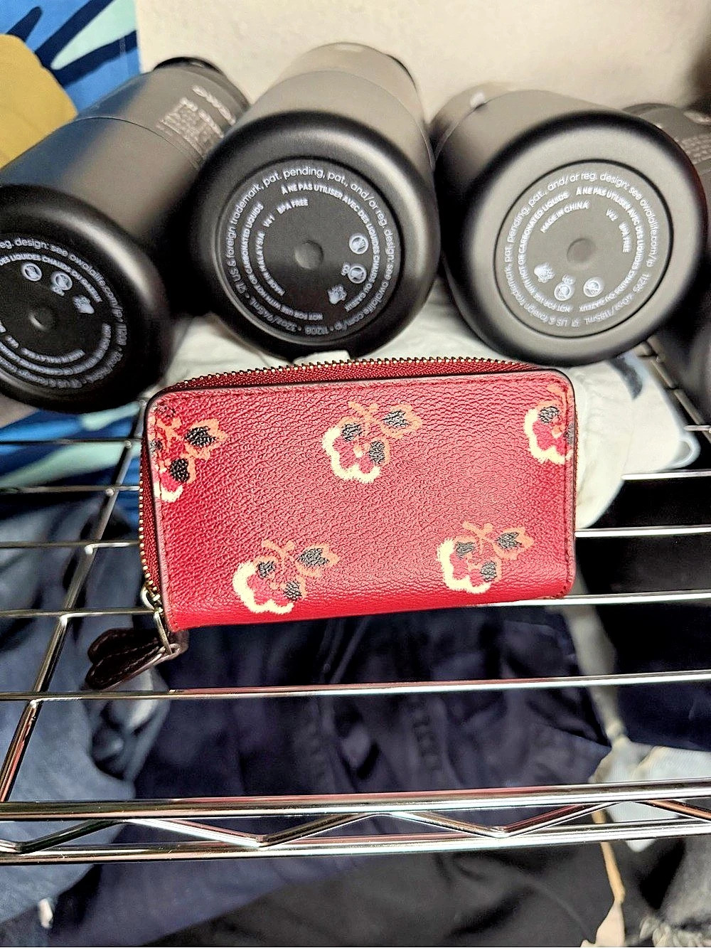 Coach Floral Double-Zip Wristlet Wallet Red & Pink